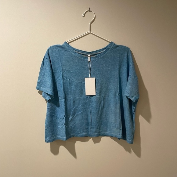 NWT Priory Crop Tee in Organic Slub Jersey Cerulean Blue Size S/M - Picture 4 of 5
